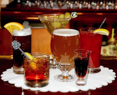 A variety of drinks on a tray